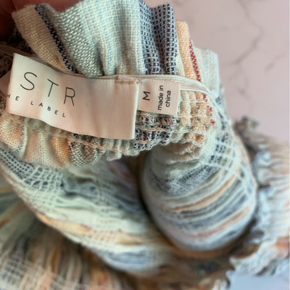 ASTR Twiggy Striped Smocked Crop Tank Top | Medium - Picture 2 of 8